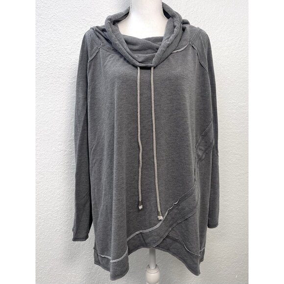 CATO Woman 22/24W Gray Drawstring Cowl Neck L/S Pullover SWEATSHIRT Relaxed EUC - Picture 1 of 8